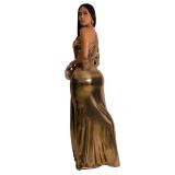 Gold Sloping Shoulders One Sleeve Gilding  Elegant Party Evening Gowns Long Dress