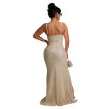 Black Straps Sequins V Neck Pleated Party Gowns Evening Maxi Dress