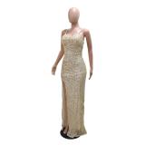 Black Straps Sequins V Neck Pleated Party Gowns Evening Maxi Dress
