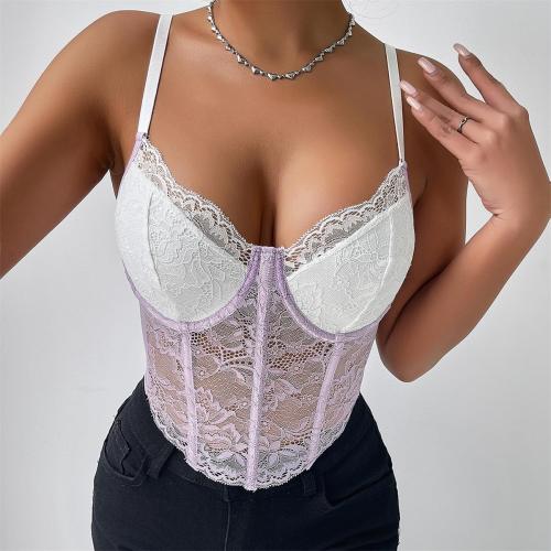 White Purple Lace Underwire Fish-bone See Through Sexy Corset Camisoles