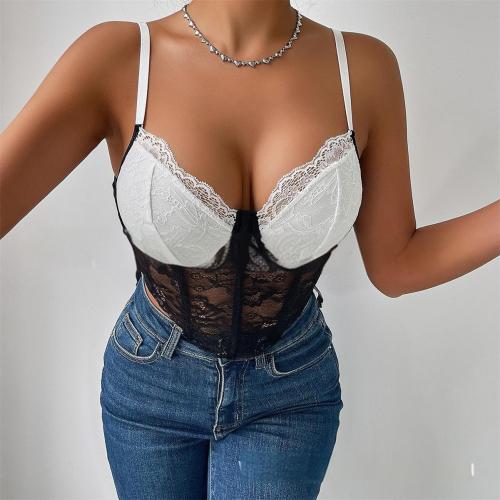 White Black Lace Underwire Fish-bone See Through Sexy Corset Camisoles