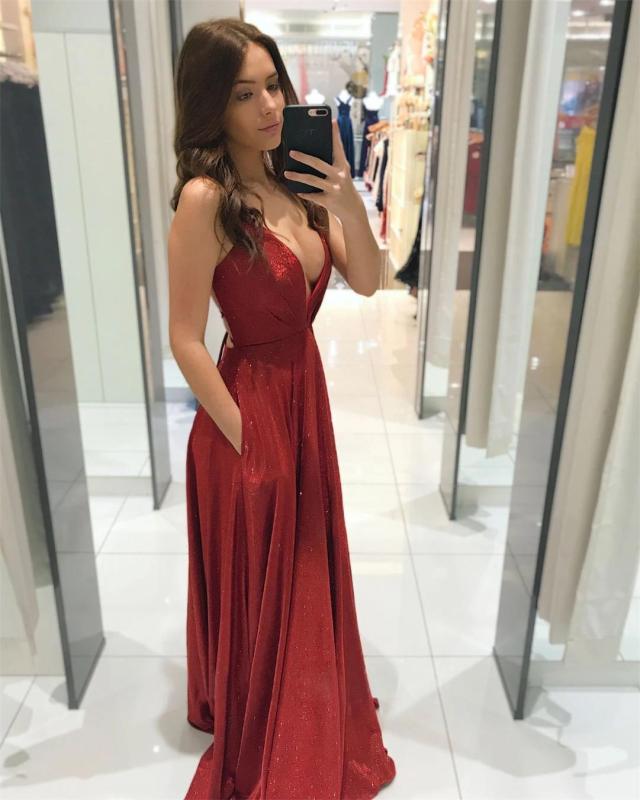 Red Sleeveless Deep V Neck Silk Pleated Elegant Lace Up Evening Maxi Dress