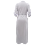 White Women Half Sleeve Loose Waisted Casual Cargo Skirt Office Lady Maxi Dress