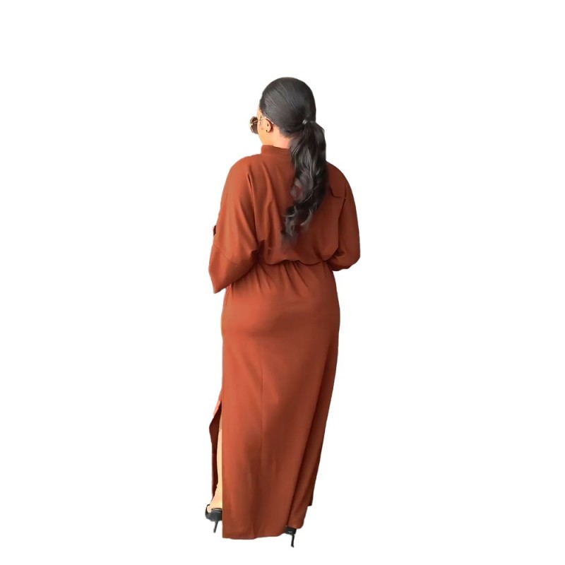 Coffee Women Half Sleeve Loose Waisted Casual Cargo Skirt Office Lady Maxi Dress