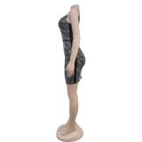 Black Straps Diamonds Women Office Dress Bodycon Evening Party Mini Dress