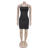 Black Strapless Diamonds Sexy Back Lace Up Bandage Mini Club Dress