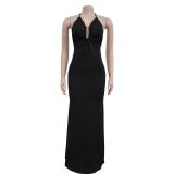 Black Straps Deep V Neck Backless Lace Up Elegant Evening Party Gowns Long Dress