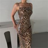 Khaki Leopard Strapless Sequins Bodycon Women Evening Formal Maxi Dress