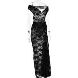 Black Lace Hollow Out Rompers Sexy Two Pieces Slit Long Skirt Dress Set
