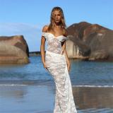 White Lace Hollow Out Rompers Sexy Two Pieces Slit Long Skirt Dress Set