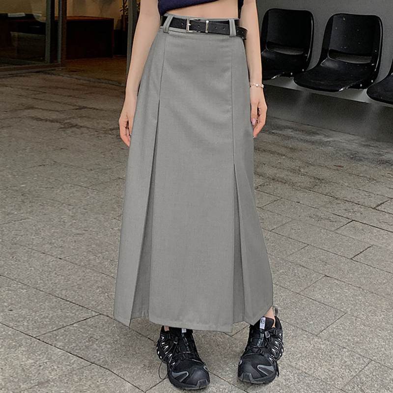 Gray Fashion Women Pleated Skirt Maxi Dress