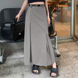 Gray Fashion Women Pleated Skirt Maxi Dress