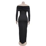 Black Off Shoulder Long Sleeve Women Bodycon Office Dress