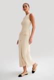 Beige Sleeveless Pleated Button Striped Slim Women Party Maxi Dress