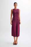 Red Sleeveless Pleated Button Striped Slim Women Party Maxi Dress