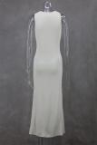 Beige Sleeveless Pleated Button Striped Slim Women Party Maxi Dress
