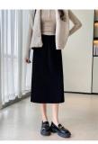 Black Women's Fashion Knitted Fall & Winter Mid-Length A-Line Slit Casual Skirt
