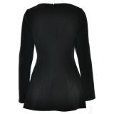 Black Long Sleeve Fashion Casual Pleated Mini Dress