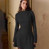 Black Long Sleeve Fashion Casual Pleated Mini Dress