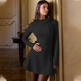 Black Long Sleeve Fashion Casual Pleated Mini Dress