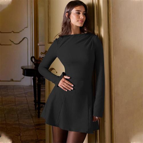 Black Long Sleeve Fashion Casual Pleated Mini Dress