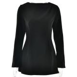 Black Long Sleeve Fashion Casual Pleated Mini Dress