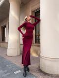 Red Long Sleeve Elegant Women Fashion Party Prom Formal Dress
