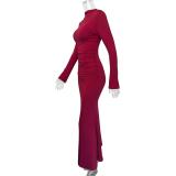 Red Long Sleeve Elegant Women Fashion Party Prom Formal Dress