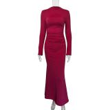 Red Long Sleeve Elegant Women Fashion Party Prom Formal Dress