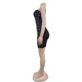 Black Off Shoulder Diamonds Elegant Party Bodycon Mini Dress
