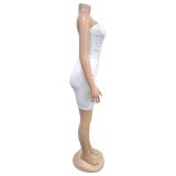 White Off Shoulder Diamonds Elegant Party Bodycon Mini Dress