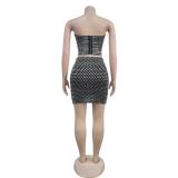 Black Off Shoulder Two Pieces Diamonds Fashion Hot Sexy Skirt Sets