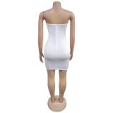 White Off Shoulder Diamonds Elegant Party Bodycon Mini Dress