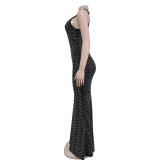Black Halter Sleeveless Rhinestones Luxury Women Evening Formal Long Dress