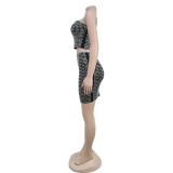 Black Off Shoulder Two Pieces Diamonds Fashion Hot Sexy Skirt Sets