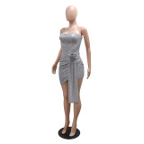 White Off Shoulder Sequins Sleeveless Pleated Sexy Club Dress