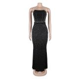 Black Off Shoulder Rhinestones Bodycon Evening Party Prom Long Dress