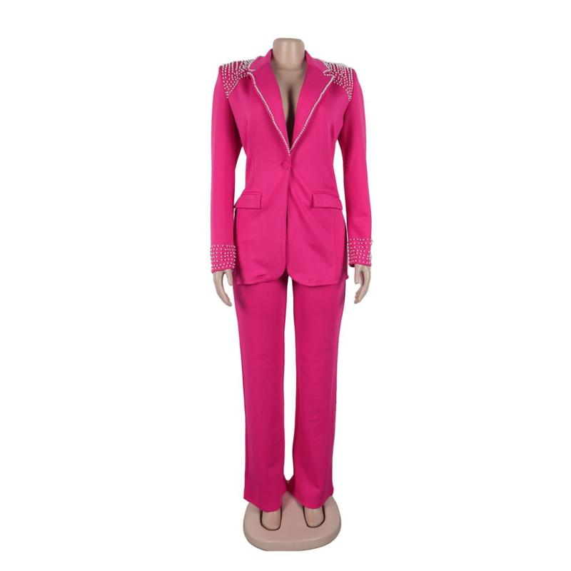 Black Pearls Long Sleeve Two Pieces Pant Sets Slim Fit Two-Piece Stretch Suit