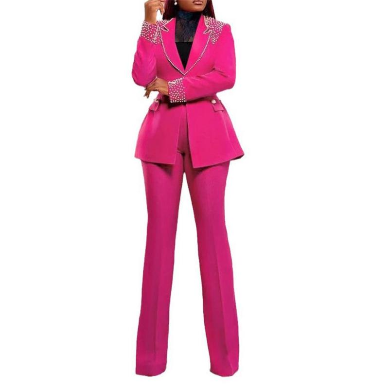 Black Pearls Long Sleeve Two Pieces Pant Sets Slim Fit Two-Piece Stretch Suit