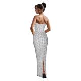 White Off the Shoulder Elegant Women Diamonds Split Sexy Prom Formal Dress