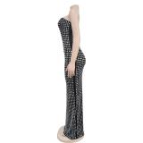 Black Off the Shoulder Elegant Women Diamonds Split Sexy Prom Formal Dress