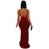 Red Sleeveless Two Pieces Crop Tops Gilding Sexy Party Evening Dress