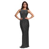 Black Sleeveless Elegant Diamonds Bodycon Prom Formal Maxi Dress