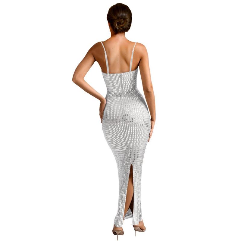 White Strapless Off the Shoulder Diamonds Luxury Fashion Women Midi Dress