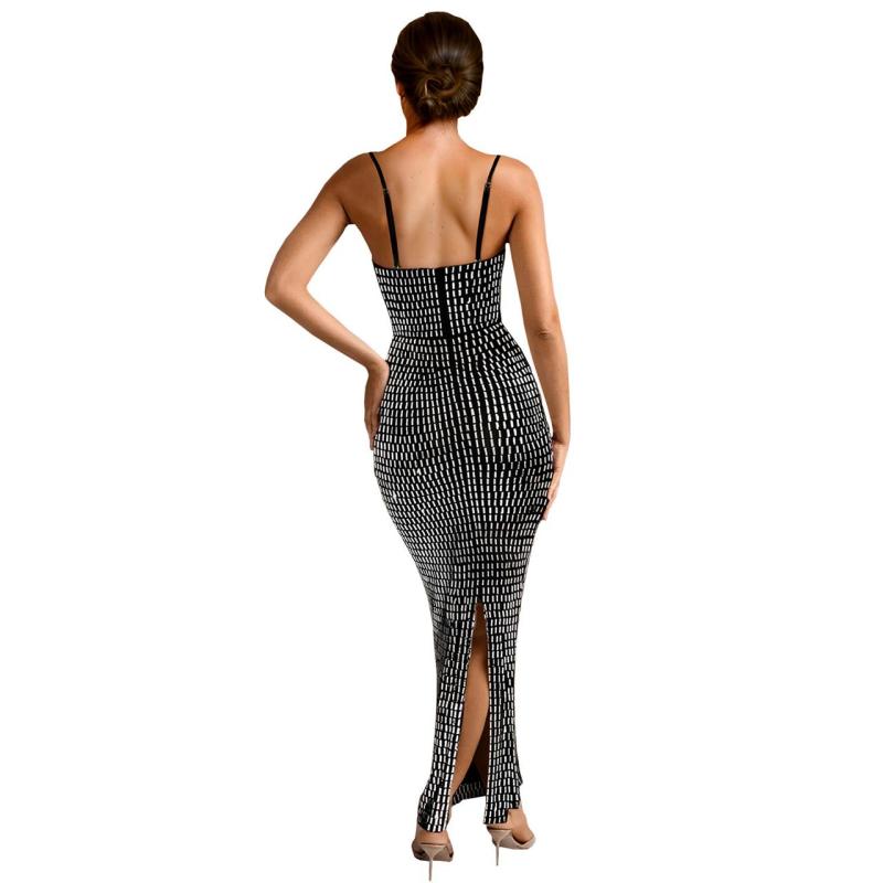Black Strapless Off the Shoulder Diamonds Luxury Fashion Women Midi Dress