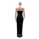 Black Off Shoulder Diamonds Velvet Bodycon Sexy Midi Dress