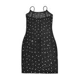 Black Straps Off Shoulder Diamonds Mesh See Through Sexy Party Dress