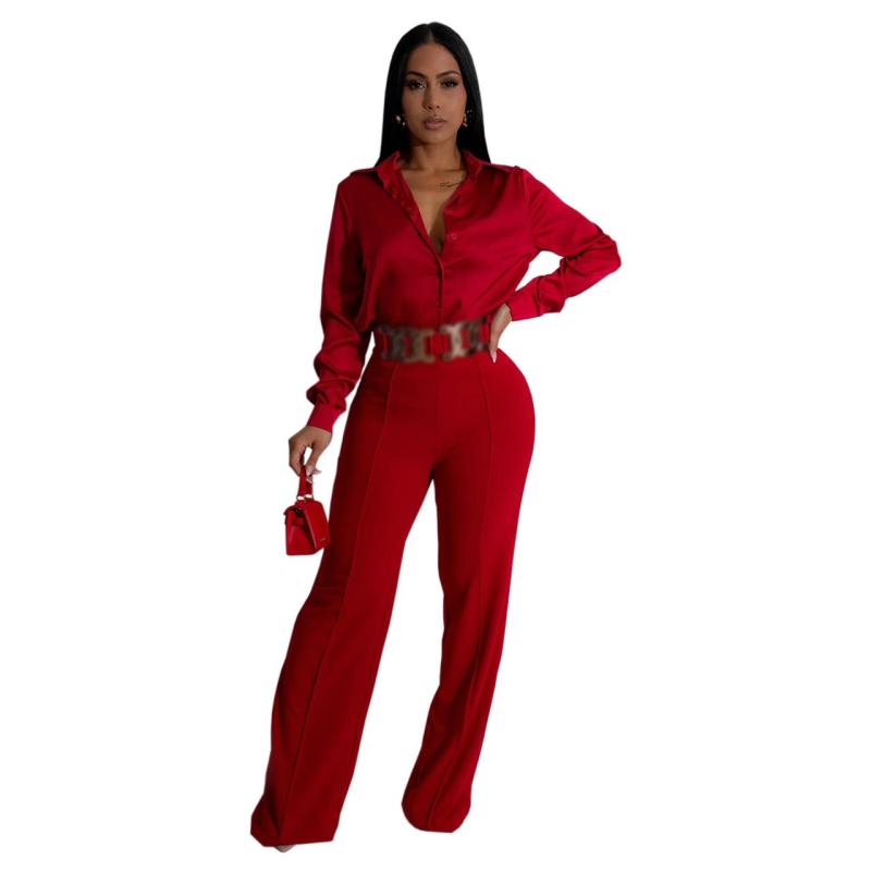 Red Fashion Women's Zip Decorative Button Solid Color Sleeveless Slim-Fit Long Pants