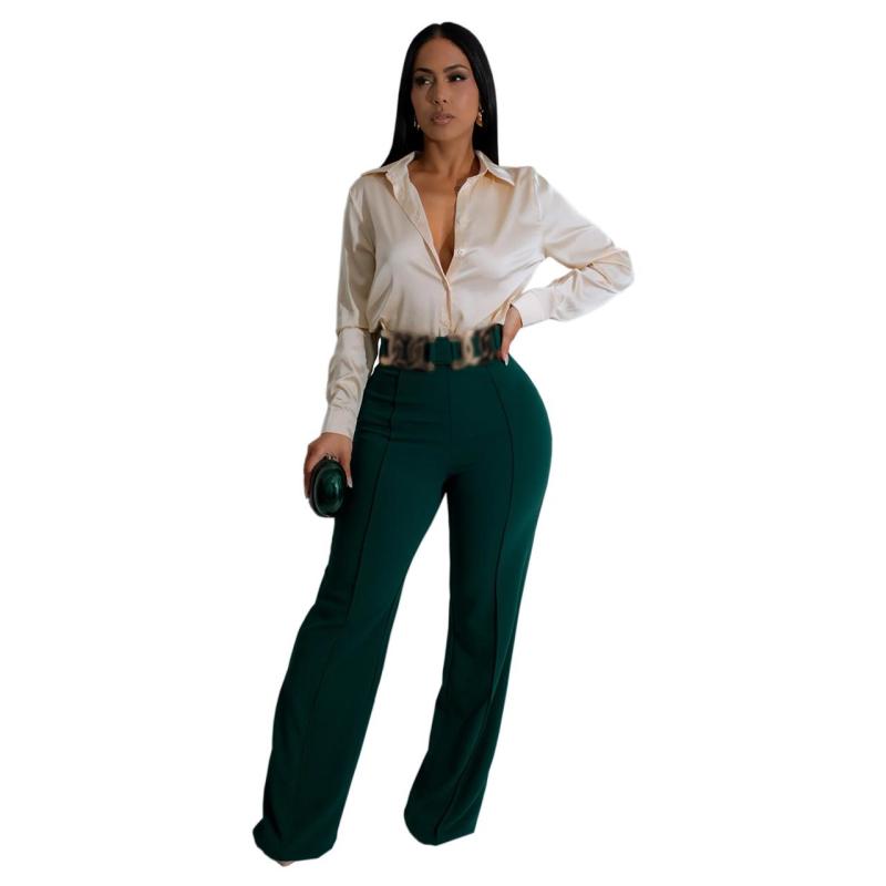 Green Fashion Women's Zip Decorative Button Solid Color Sleeveless Slim-Fit Long Pants