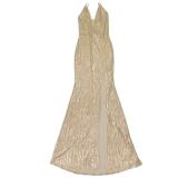 Gold Deep V Neck Straps Rhinestones Elegant Evening Gilding Prom Party Formal Long Dress